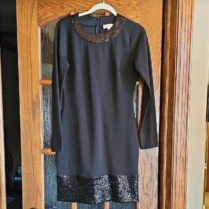 Michael Kors Black Dress with Sequined Collar and Hem